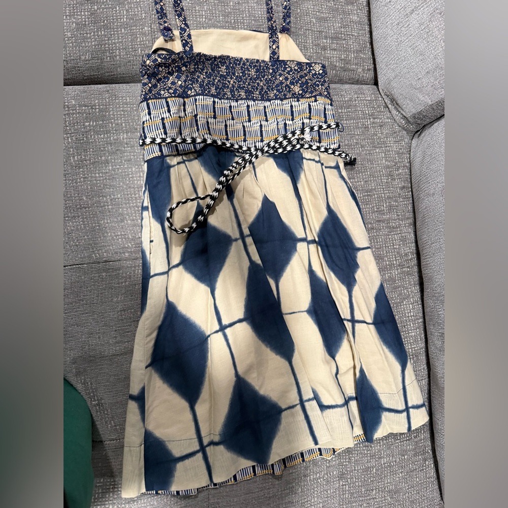 Anthropologie Blue and Cream Patterned Dress
